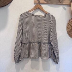 French Country Striped Classic Peplum Top Cottagecore Prairie 100% Cotton